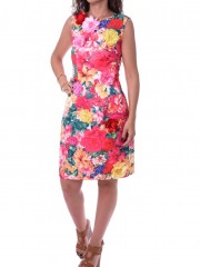 Κόκκινο floral printed αμάνικο φόρεμα Allure