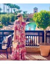 Floral printed ροζ μακρυμάνικο maxi φόρεμα, με 3/4 μανίκι, σε κλος γραμμή με επίπεδα, V-λαιμόκοψη, λάστιχο στην μέση, σούρες στους ώμους και αποσπώμενη ζώνη Be You