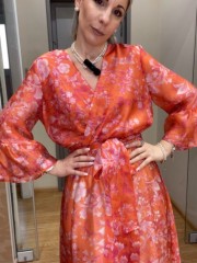 Floral printed πορτοκαλί κρουαζέ μακρυμάνικο maxi φόρεμα, με 3/4 μανίκια, βολάν στα τελειώματα, λάστιχο στην μέση και αποσπώμενη ζώνη Be You 