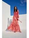 Floral printed πορτοκαλί κρουαζέ μακρυμάνικο maxi φόρεμα, με 3/4 μανίκια, βολάν στα τελειώματα, λάστιχο στην μέση και αποσπώμενη ζώνη Be You 