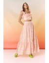 Floral printed ροζ αμάνικη cropped μπλούζα με βολάν στους ώμους, ανοιχτή στρογγυλή λαιμόκοψη και δέσιμο με φιόγκο πίσω στην πλάτη Be You