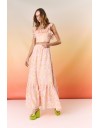 Floral printed ροζ ψηλόμεση maxi φούστα με ένα επίπεδο βολάν και λάστιχο στην μέση Be You