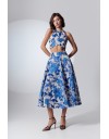 Floral printed μπλε ρουά ψηλόμεση midi φούστα σε κλος γραμμή, σταθερή μέση και κλείσιμο με κρυφό φερμουάρ πίσω Be You 