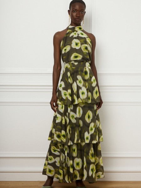 Floral printed λαδί ψηλόμεση maxi Kallisti φούστα με βολάν σε επίπεδα Be You