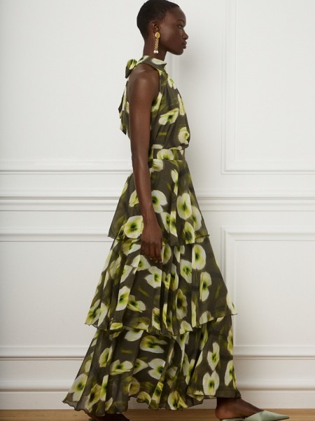 Floral printed λαδί ψηλόμεση maxi Kallisti φούστα με βολάν σε επίπεδα Be You