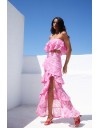 Ροζ δαντελένιο strapless μπούστο με 2 βολάν σε επίπεδα Be you