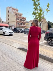 Μπορντώ μακρυμάνικο maxi Alica φόρεμα με σούρες μπροστά και σκίσιμο Be You