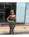 Λαδί αμάνικo cropped Vivian top, με σούρες μπροστά και πίσω και χρυσό μεταλλικό στοιχείο Be You 