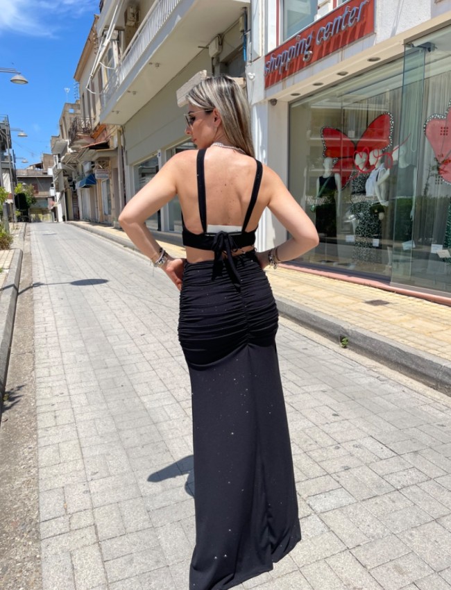 Μαύρη lurex ψηλόμεση maxi ελαστική φούστα με σούρες στο πλάι και ιδιαίτερο άνοιγμα στην μέση Be You
