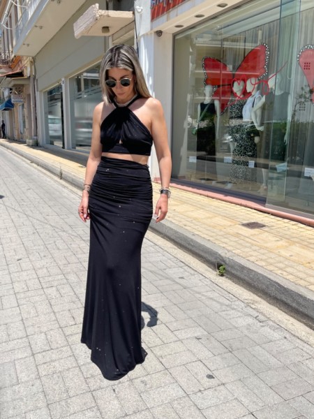 Μαύρη lurex αμάνικη cropped μπλούζα με κρυφό άνοιγμα στο μπούστο και ιδιαίτερο δέσιμο στην πλάτη Be You 