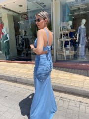 Σιελ lurex ψηλόμεση maxi ελαστική φούστα με σούρες στο πλάι και ιδιαίτερο άνοιγμα στην μέση Be You