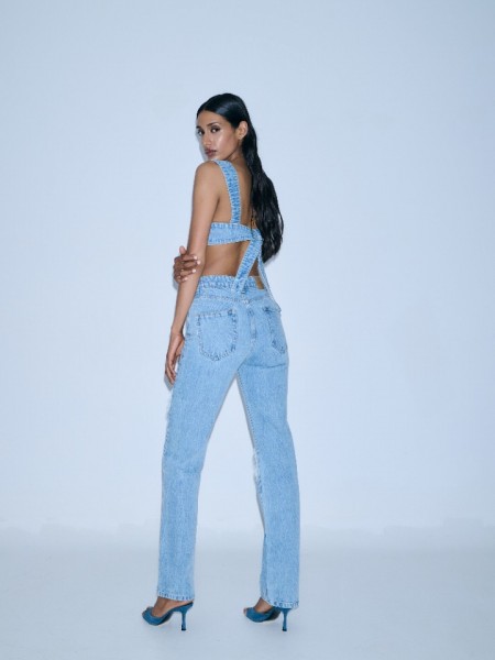 Blue jean παντελόνι σε ίσια γραμμή, με καρδούλες ξέφτια στο μπροστινό μέρος Combos Knitwear