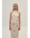 Floral printed σατέν αμάνικο τοπ, με παρτούς ώμους, λουπέτο λαιμόκοψη και έξω πλάτη Combos Knitwear 