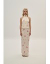 Floral printed βανίλια σατέν maxi φούστα, σε ίσια γραμμή και λάστιχο στην μέση Combos Knitwear 