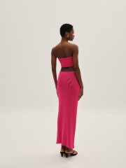 Φούξια strapless πλεκτό τοπ μεκεντημένο λουλούδι μπροστά Combos knitwear