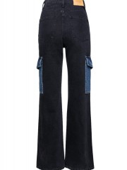 Μαύρο ψηλόμεσο cargo jean σε ίσια γραμμή, με blue jean πλάγιες και τετράγωνες τσέπες Combos knitwear 