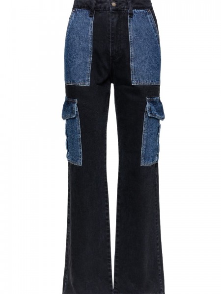 Μαύρο ψηλόμεσο cargo jean σε ίσια γραμμή, με blue jean πλάγιες και τετράγωνες τσέπες Combos knitwear 