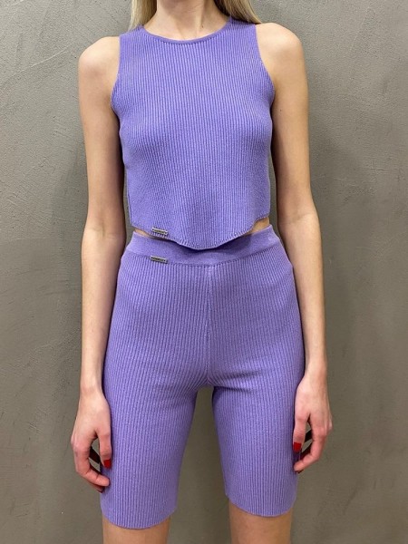 Λιλά ψηλόμεσο ελαστικό rib biker Combos Knitwear