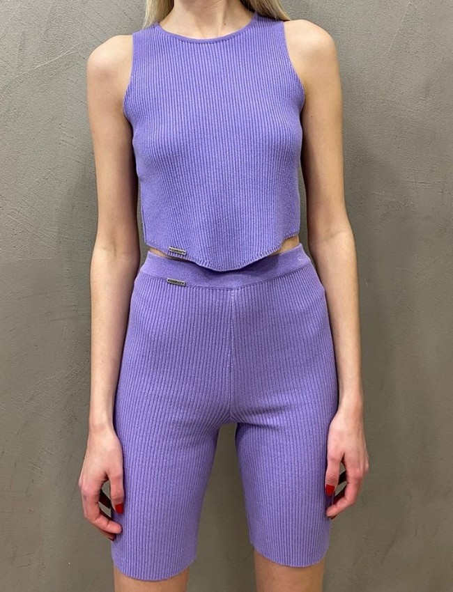 Λιλά ψηλόμεσο ελαστικό rib biker Combos Knitwear