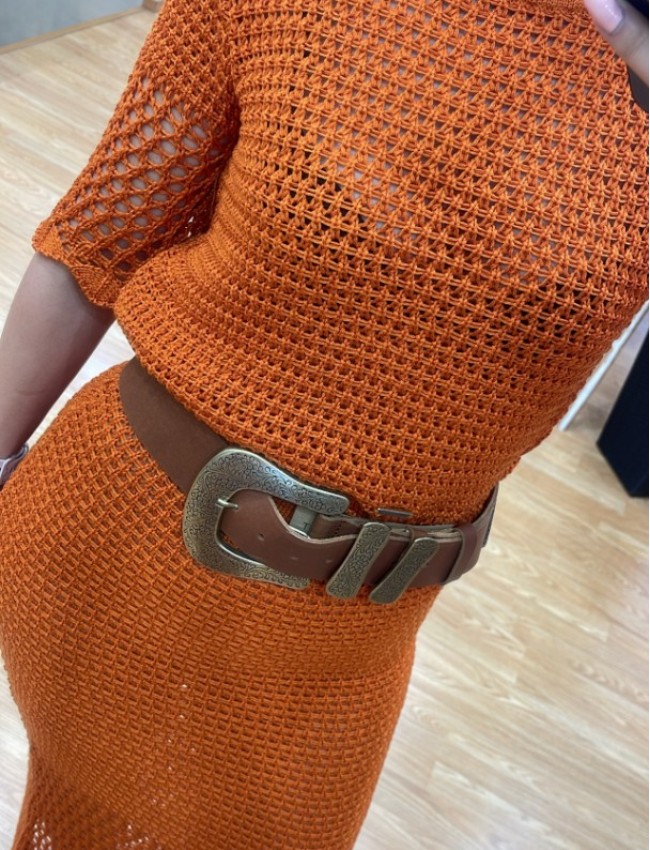 Πορτοκαλί κοντομάνικη πλεκτή cropped μπλούζα Combos Πορτοκαλί κοντομάνικη πλεκτή cropped μπλούζα Combos