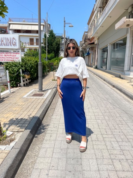Μπλε ρουά lurex ψηλόμεση πλεκτή maxi φούστα σε ίσια γραμμή και λάστιχο στην μέση Combos knitwear