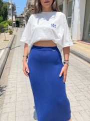 Μπλε ρουά lurex ψηλόμεση πλεκτή maxi φούστα σε ίσια γραμμή και λάστιχο στην μέση Combos knitwear