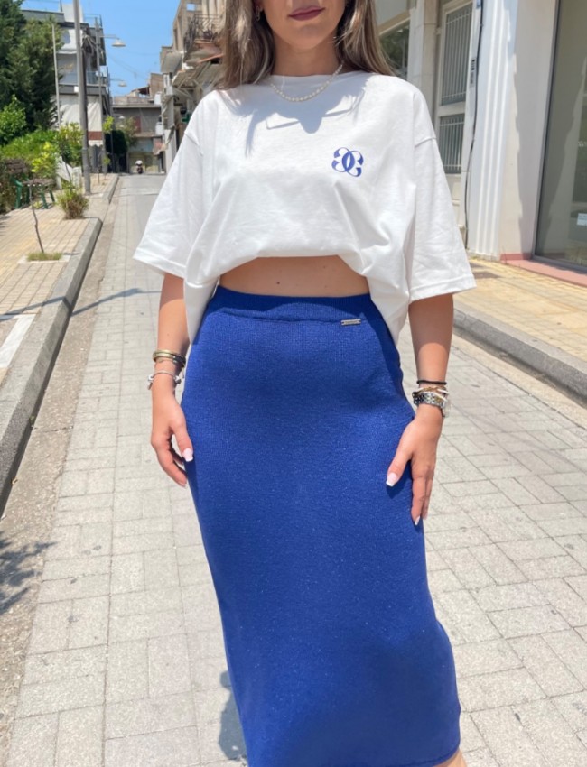 Μπλε ρουά lurex ψηλόμεση πλεκτή maxi φούστα σε ίσια γραμμή και λάστιχο στην μέση Combos knitwear