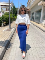 Μπλε ρουά lurex ψηλόμεση πλεκτή maxi φούστα σε ίσια γραμμή και λάστιχο στην μέση Combos knitwear