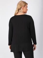 Μαύρη μακρυμάνικη μπλούζα με στρογγυλή λαιμόκοψη και συνδυασμό υφασμάτων στο τελείωμα DinaXL