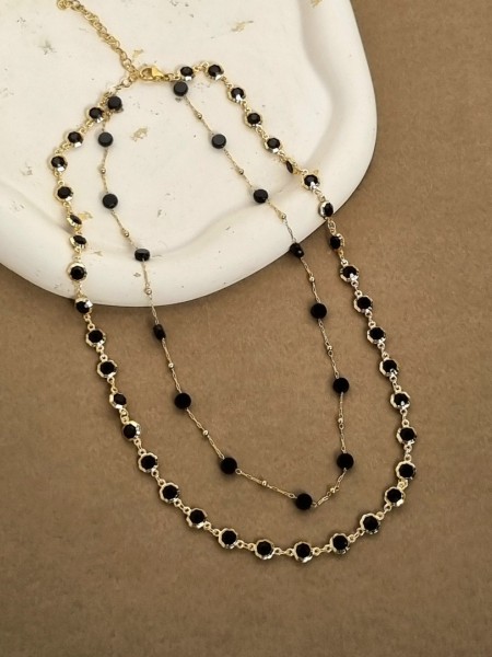 Double necklace with black crystals