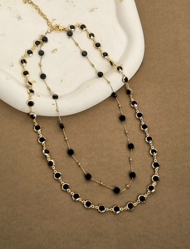 Double necklace with black crystals