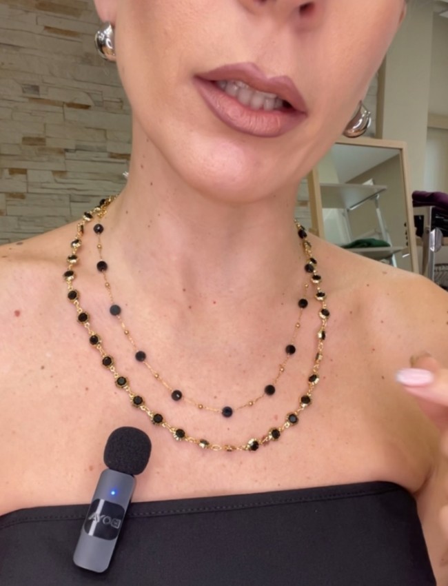 Double necklace with black crystals