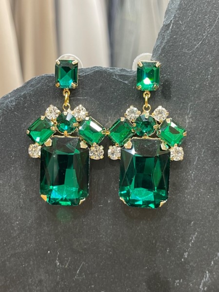 Green crystal gold earrings