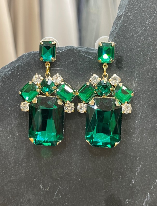 Green crystal gold earrings