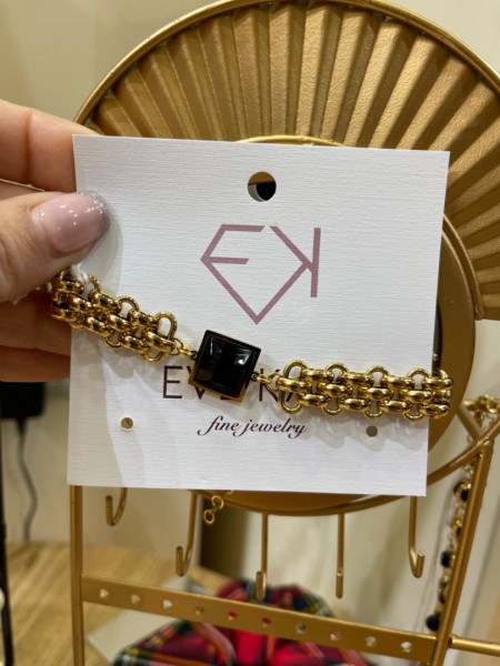 Gold chain-black crystal bracelet