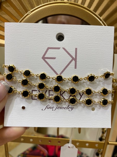Triple bracelet with black crystals 
