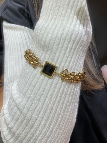 Gold chain-black crystal bracelet