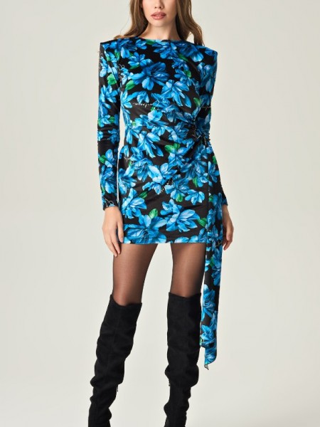 AZURE PETAL DREAM MINI VELVET DRESS 