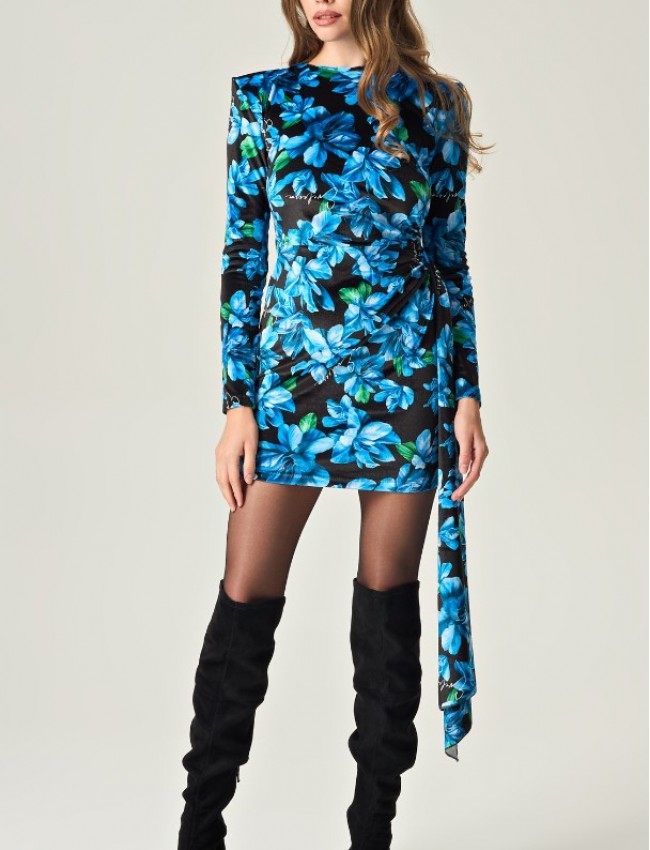 AZURE PETAL DREAM MINI VELVET DRESS 