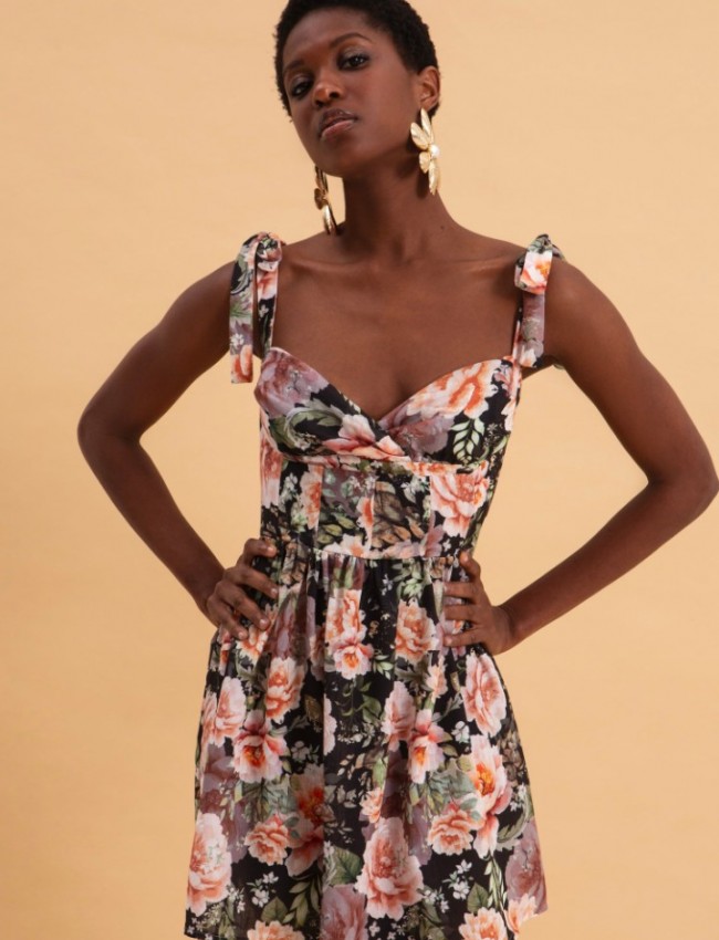 PEONIES LOVE MINI LINEN DRESS
