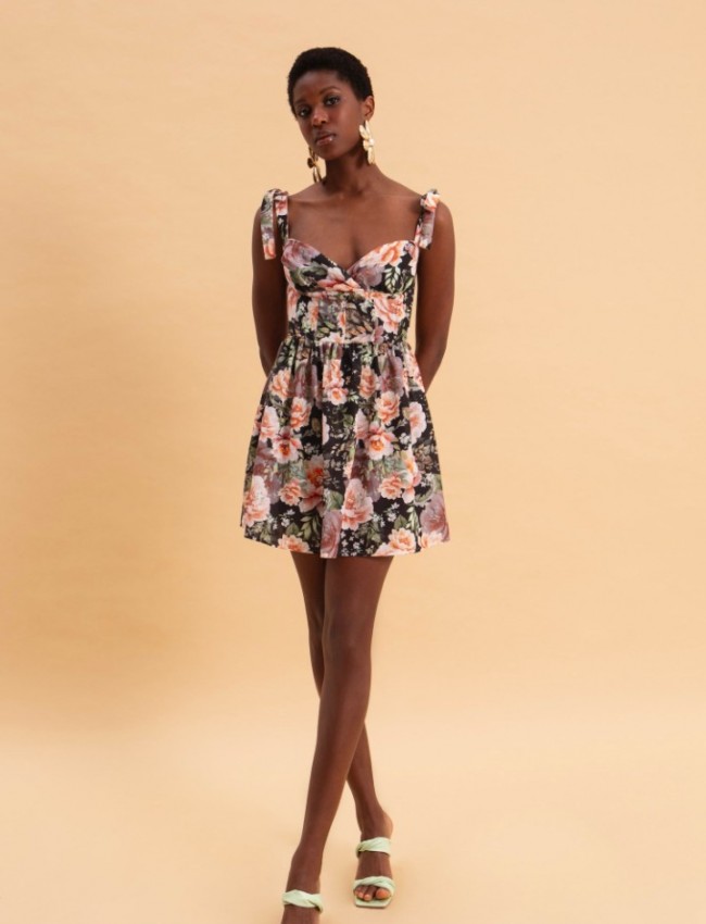 PEONIES LOVE MINI LINEN DRESS