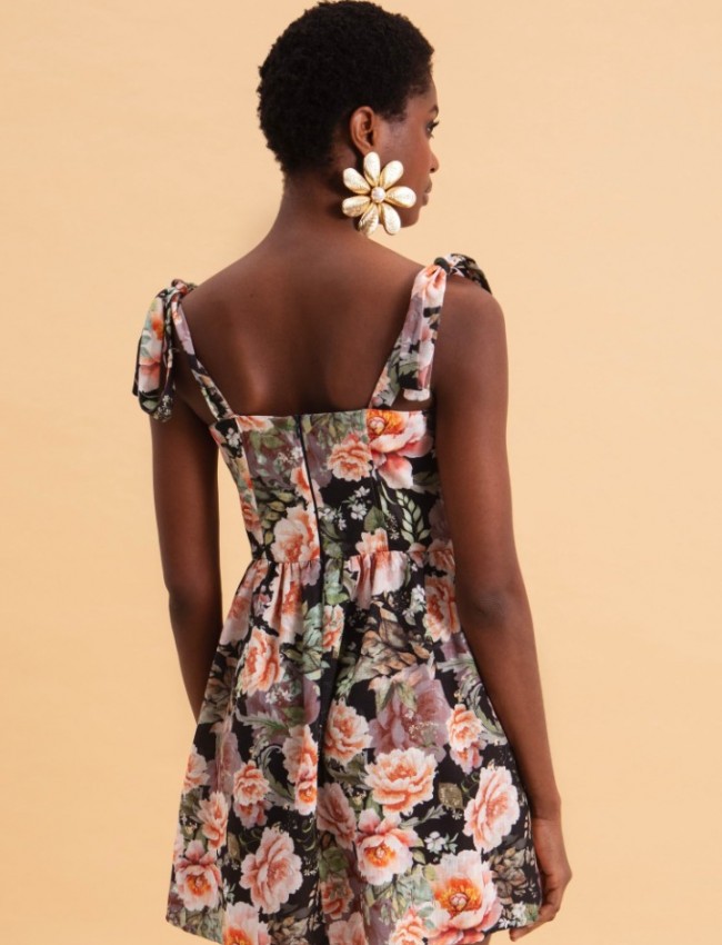 PEONIES LOVE MINI LINEN DRESS