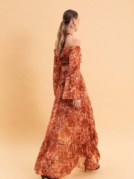 CINNAMON BLOOMS MAXI WRAP SKIRT WITH GOLD DETAILS Eveleya 