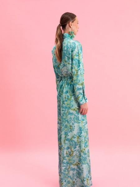 BOTANICAL BREEZE HIGH WAISTED SATIN PANTS EVELEYA 