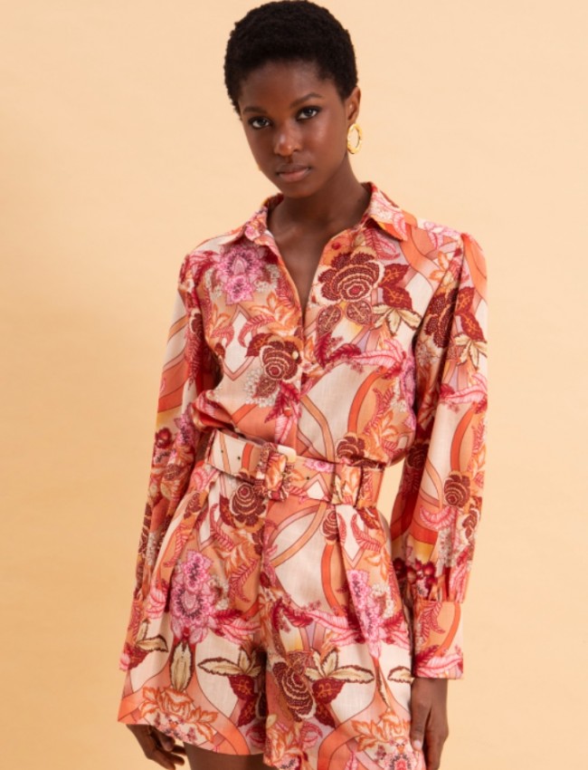 FLORAL SAFARI LINEN SHIRT EVELEYA