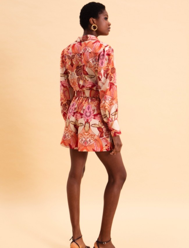 FLORAL SAFARI HIGH WAISTED LINEN SHORTS WITH BELT EVELEYA