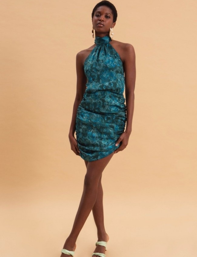 TEAL ELEGANCE MINI SATIN DRESS