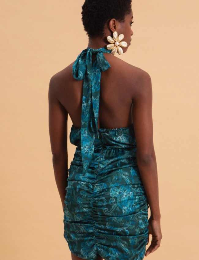 TEAL ELEGANCE MINI SATIN DRESS