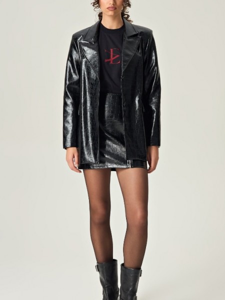 MIDNIGHT POWER CROCO LEATHER MINI SKIRT