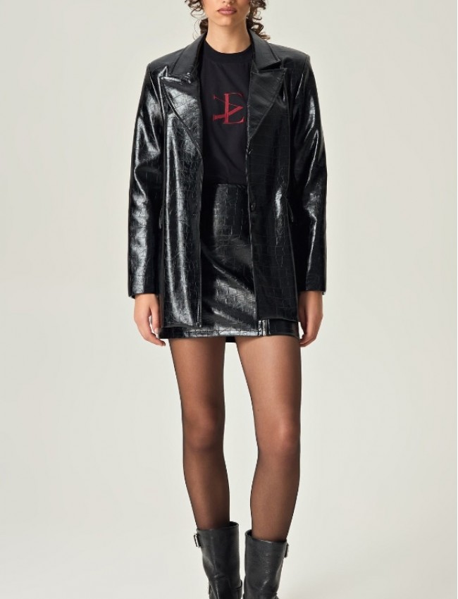 MIDNIGHT POWER CROCO LEATHER MINI SKIRT